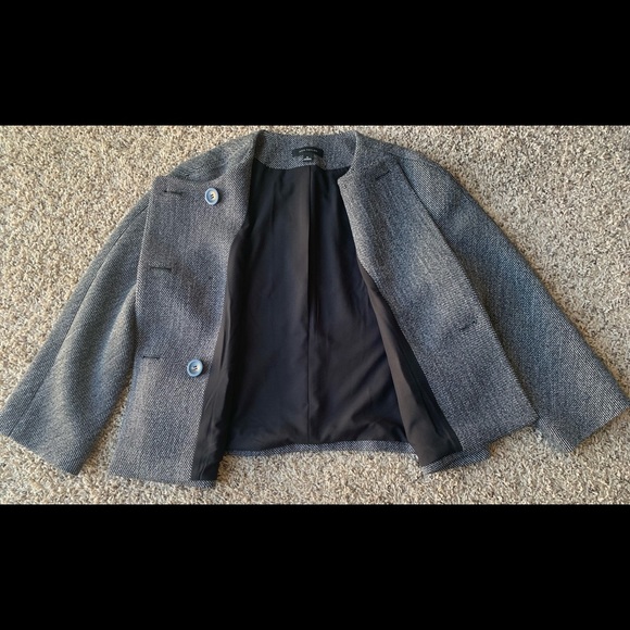 Ann Taylor Jacket gray pea coat style lined dark academia double breasted Sz 8 - Picture 4 of 6